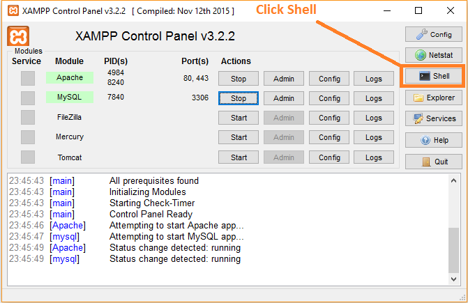 xampp control panel