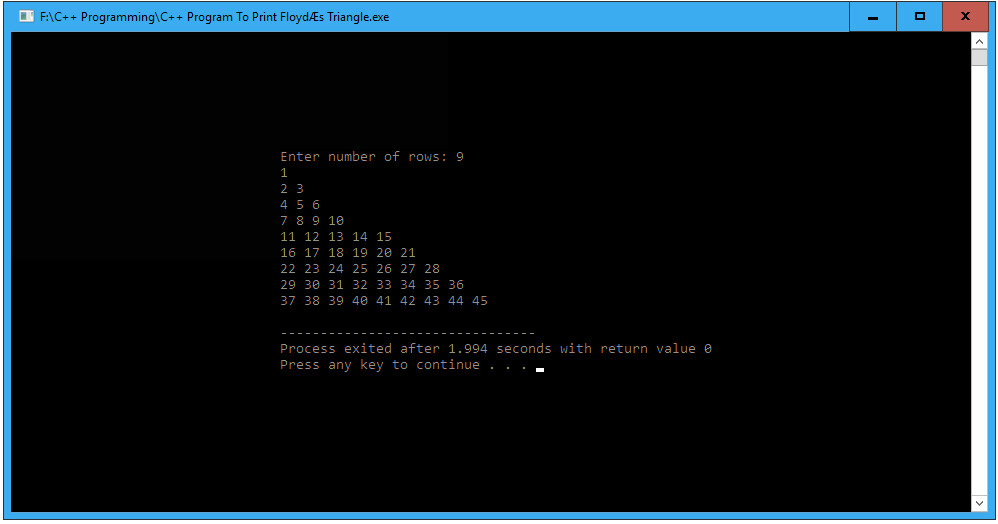 C++ program to print Floyd's triangle