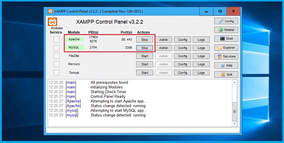 restart xampp control panel